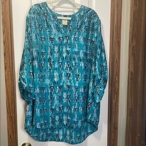 Faded Glory Blue Relaxed Tunic with Mandarin Collar